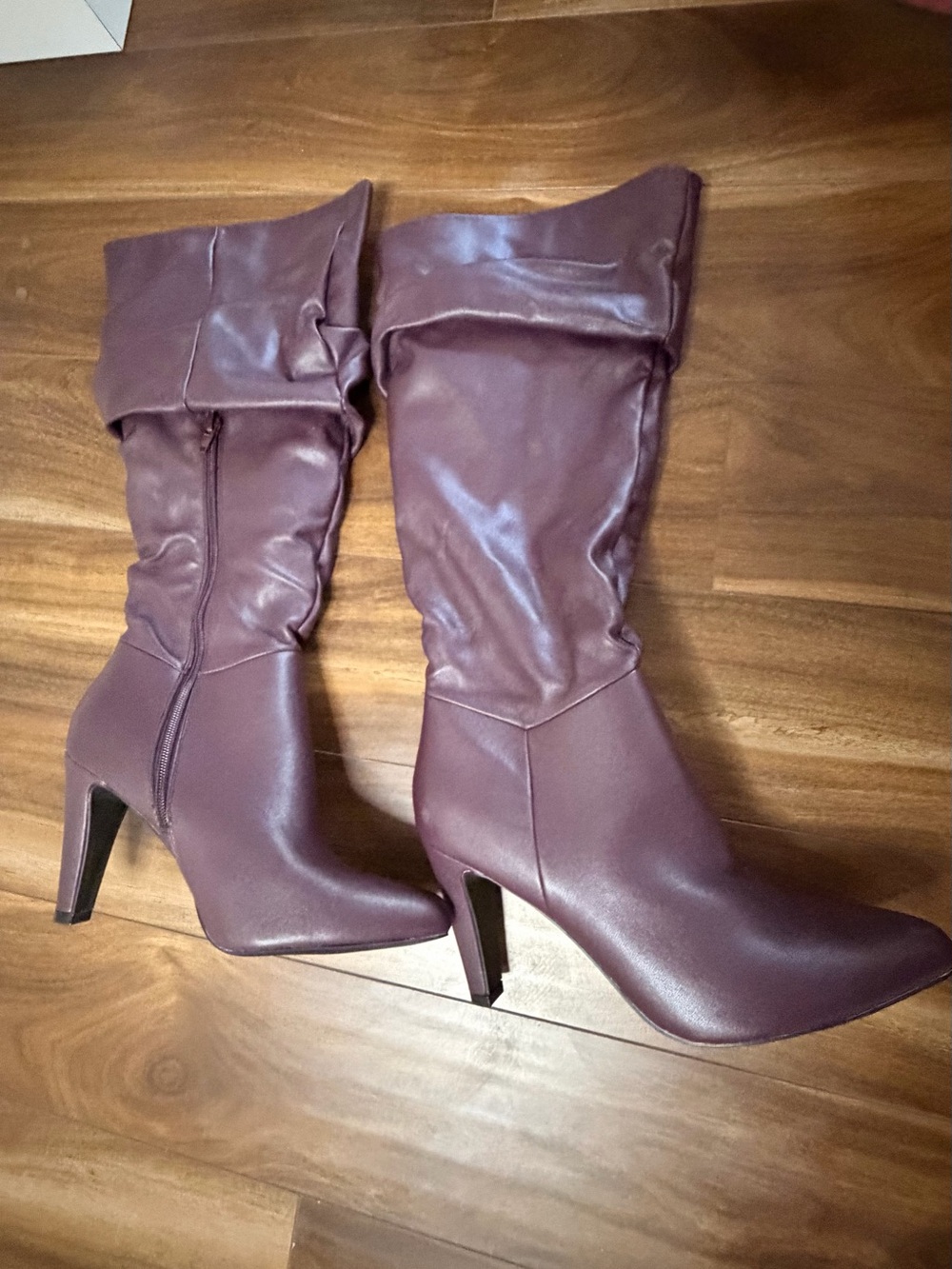 Payless Women's Fold-Over High Heel Boots in Burgundy